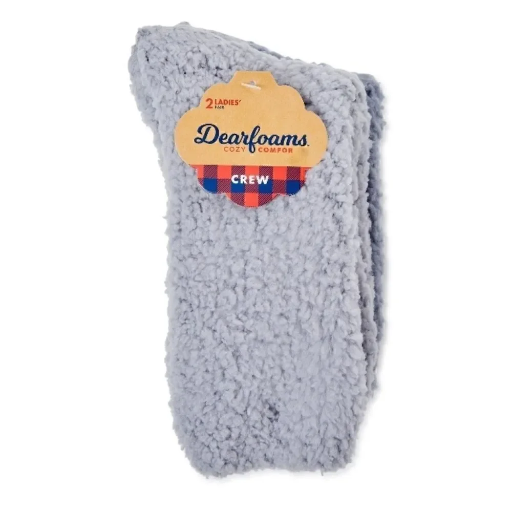 WOMEN’S DEARFOAMS Ultra Fuzzy Crew Slipper Socks 2, 2-Packs Shoe Size 4-10